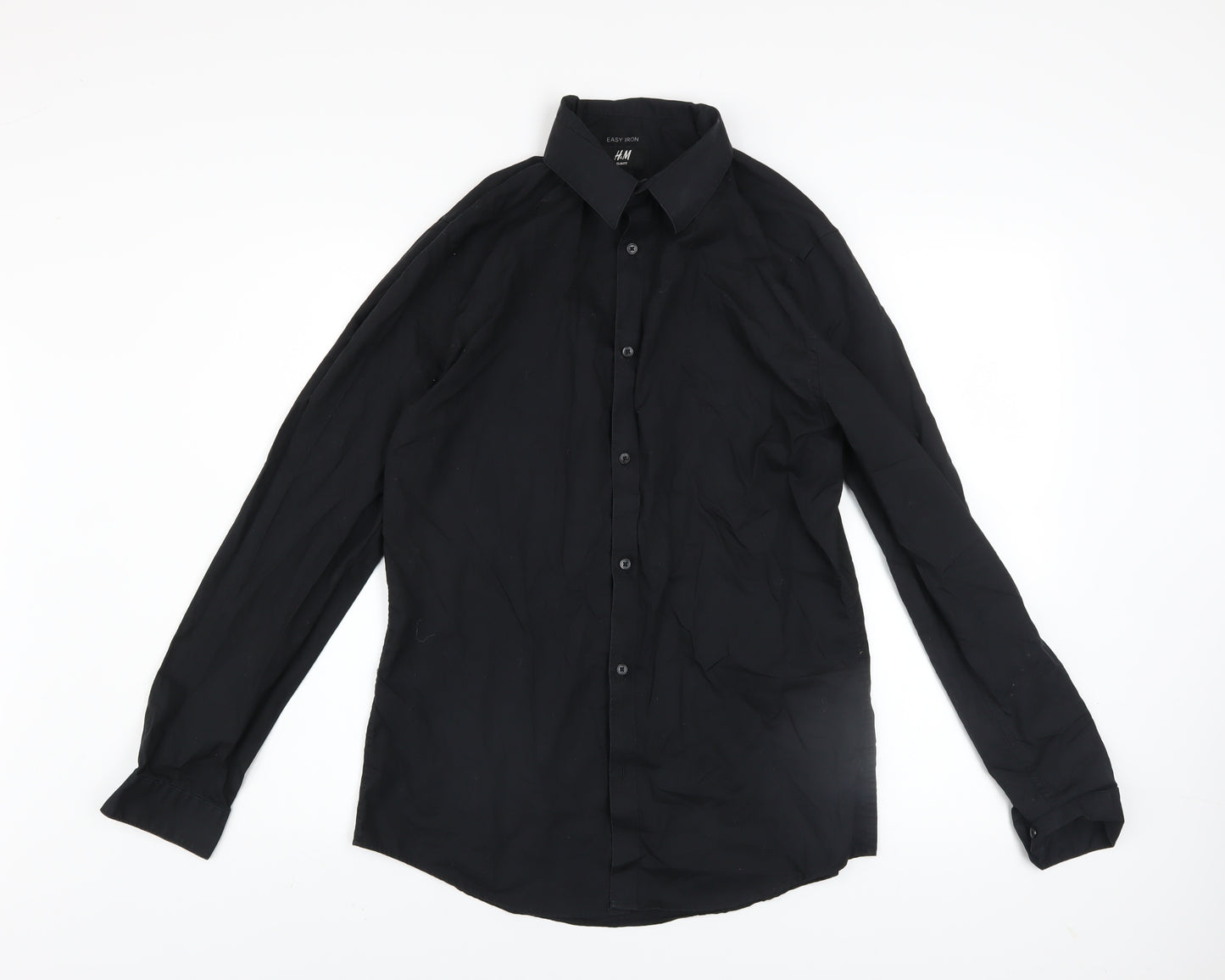 H&M Men's Black Slim Fit Long Sleeve Easy Iron Shirt Size M