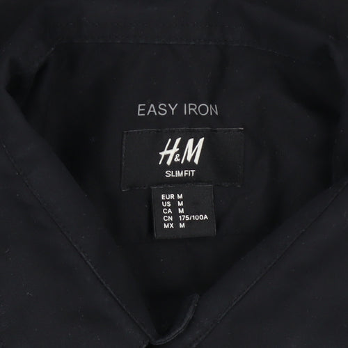 H&M Men's Black Slim Fit Long Sleeve Easy Iron Shirt Size M