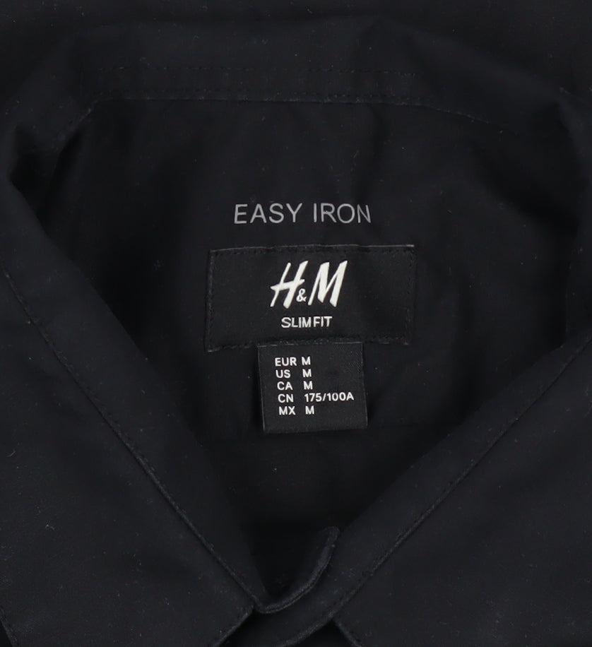 H&M Men's Black Slim Fit Long Sleeve Easy Iron Shirt Size M