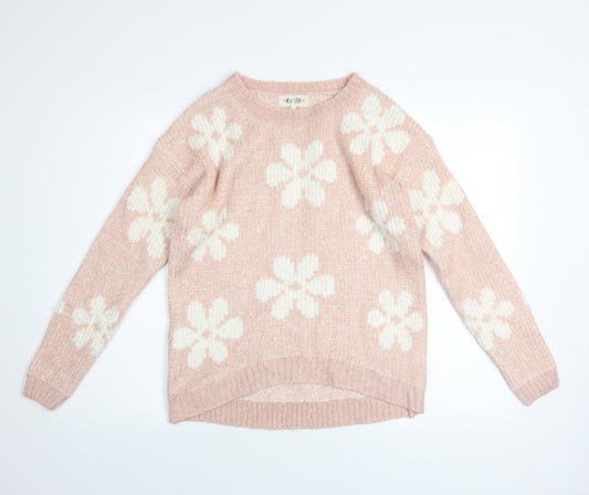 New Look Women’s Pink Floral Knit Pullover Jumper Size 10