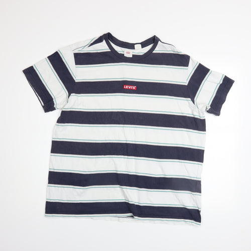 Levi's Men's Blue Striped Relaxed Fit Cotton T-Shirt Size L