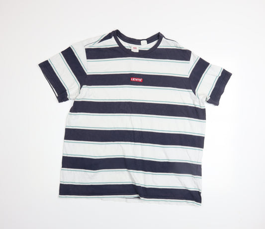 Levi's Men's Blue Striped Relaxed Fit Cotton T-Shirt Size L