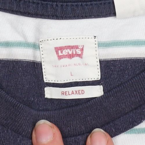 Levi's Men's Blue Striped Relaxed Fit Cotton T-Shirt Size L