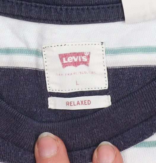 Levi's Men's Blue Striped Relaxed Fit Cotton T-Shirt Size L