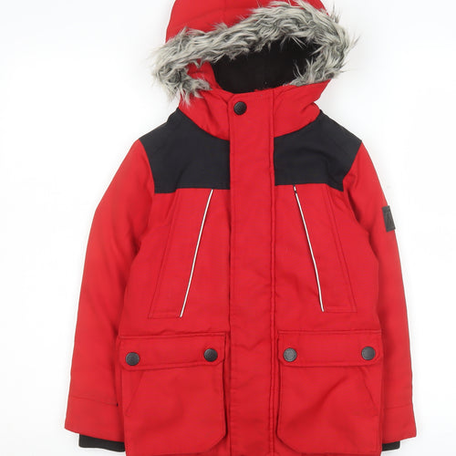 Next Boys Red Parka Coat 6 Years Hooded Fur Trim Waterproof Winter Jacket
