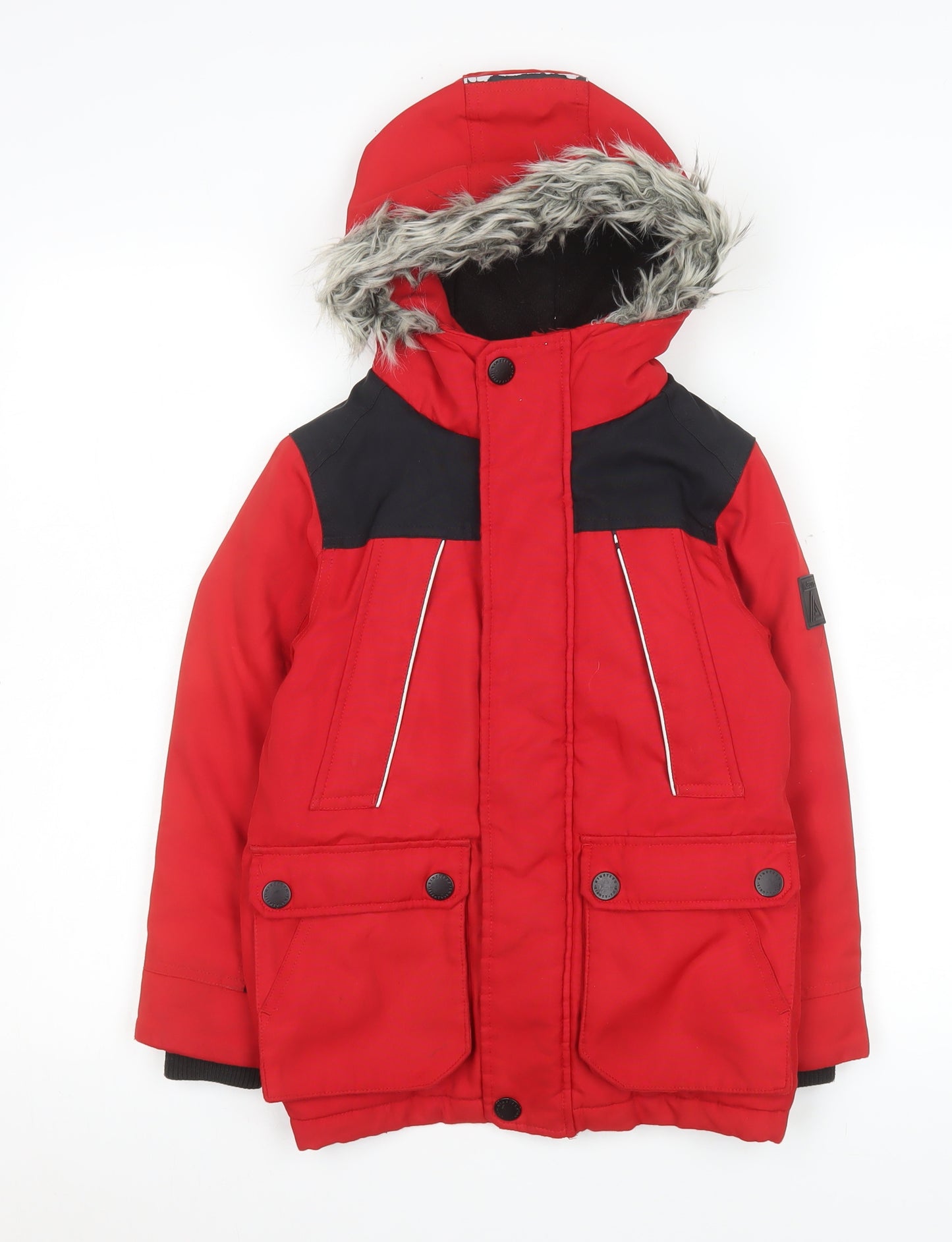 Next Boys Red Parka Coat 6 Years Hooded Fur Trim Waterproof Winter Jacket
