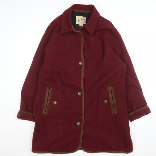 Woolrich Womens Red Long Wool Overcoat Lined Button Coat Size L