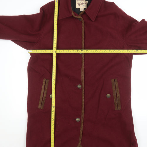 Woolrich Womens Red Long Wool Overcoat Lined Button Coat Size L