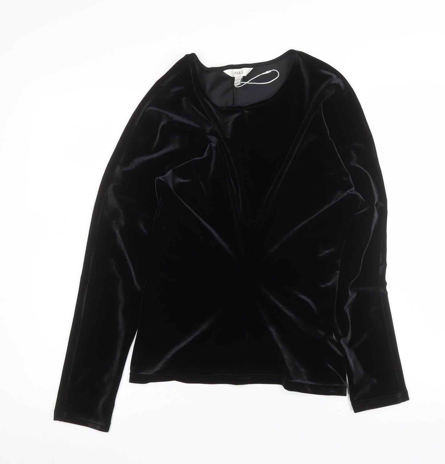 Marks and Spencer Womens Black Velvet Long Sleeve Top Size 10 Regular