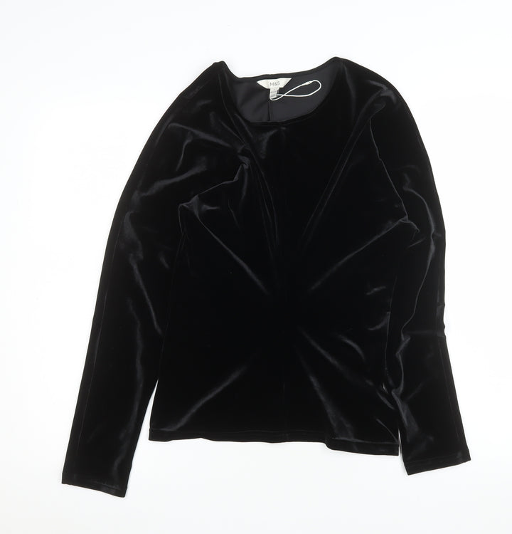 Marks and Spencer Womens Black Velvet Long Sleeve Top Size 10 Regular
