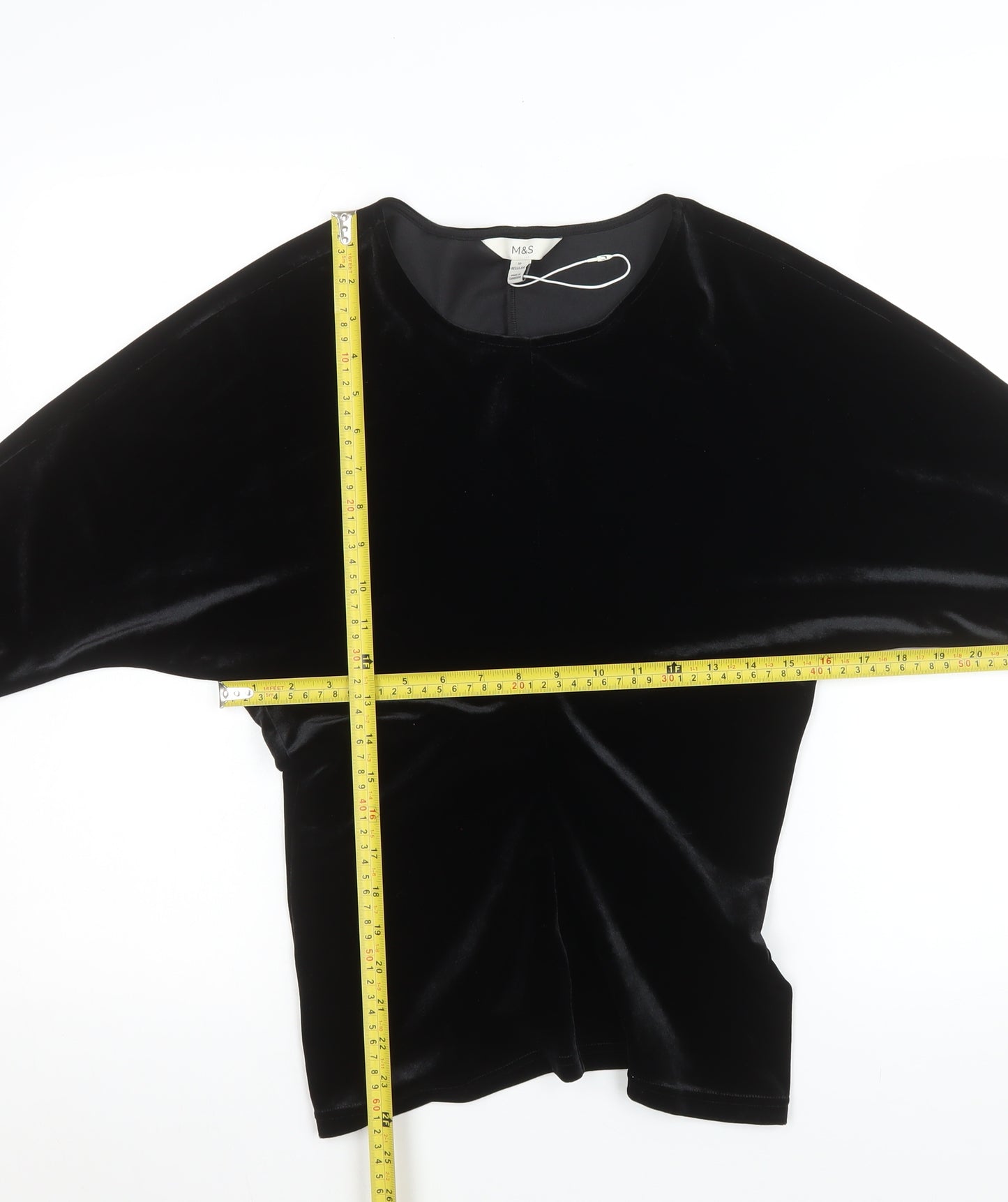 Marks and Spencer Womens Black Velvet Long Sleeve Top Size 10 Regular
