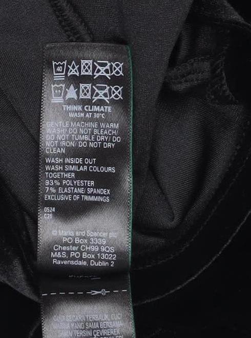 Marks and Spencer Womens Black Velvet Long Sleeve Top Size 10 Regular