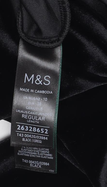 Marks and Spencer Womens Black Velvet Long Sleeve Top Size 10 Regular