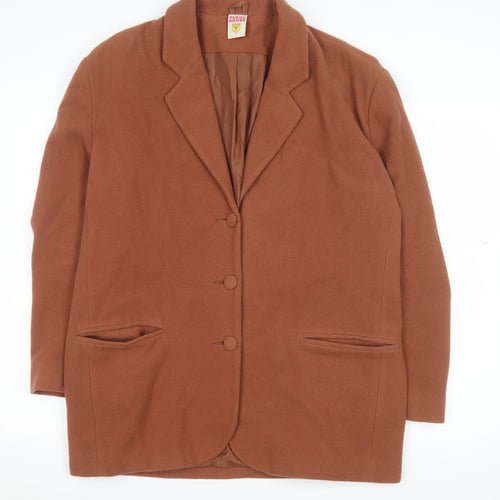 Clockhouse Women Brown Wool Blend Mid-Length Blazer Size 14
