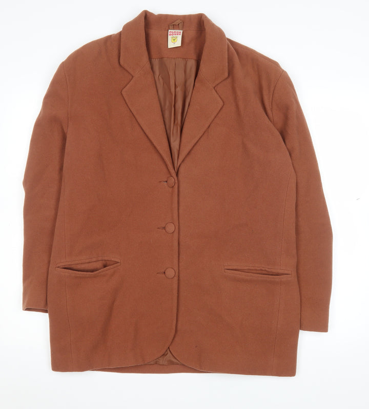 Clockhouse Women Brown Wool Blend Mid-Length Blazer Size 14
