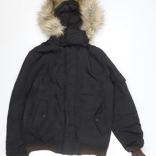 Tommy Jeans Men's Black Fur Hooded Bomber Jacket Size S Winter Coat
