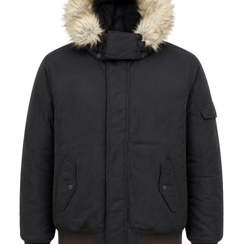 Tommy Jeans Men's Black Fur Hooded Bomber Jacket Size S Winter Coat