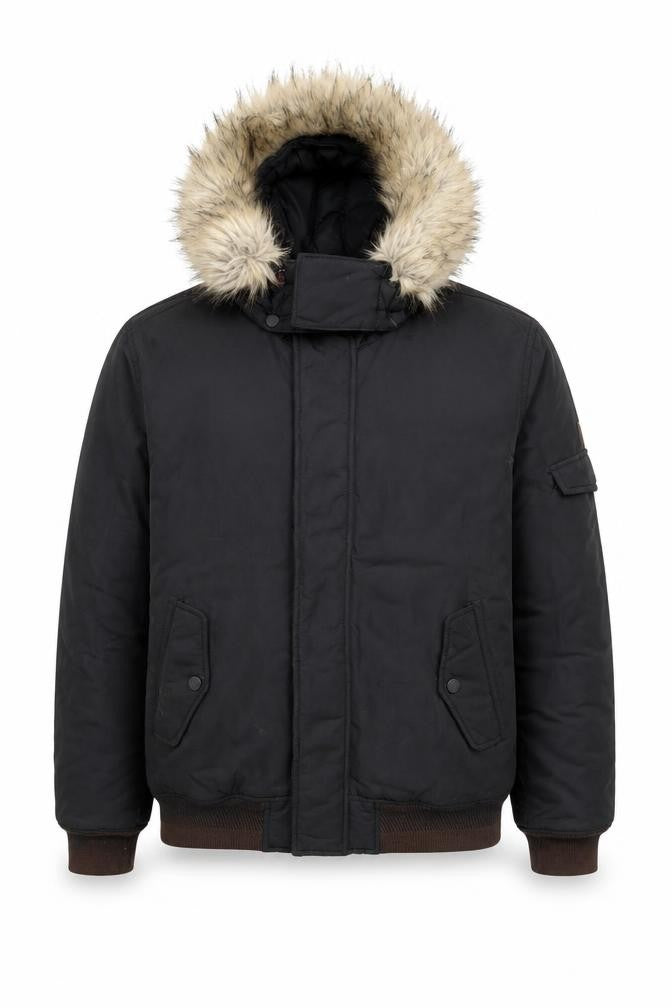 Tommy Jeans Men's Black Fur Hooded Bomber Jacket Size S Winter Coat
