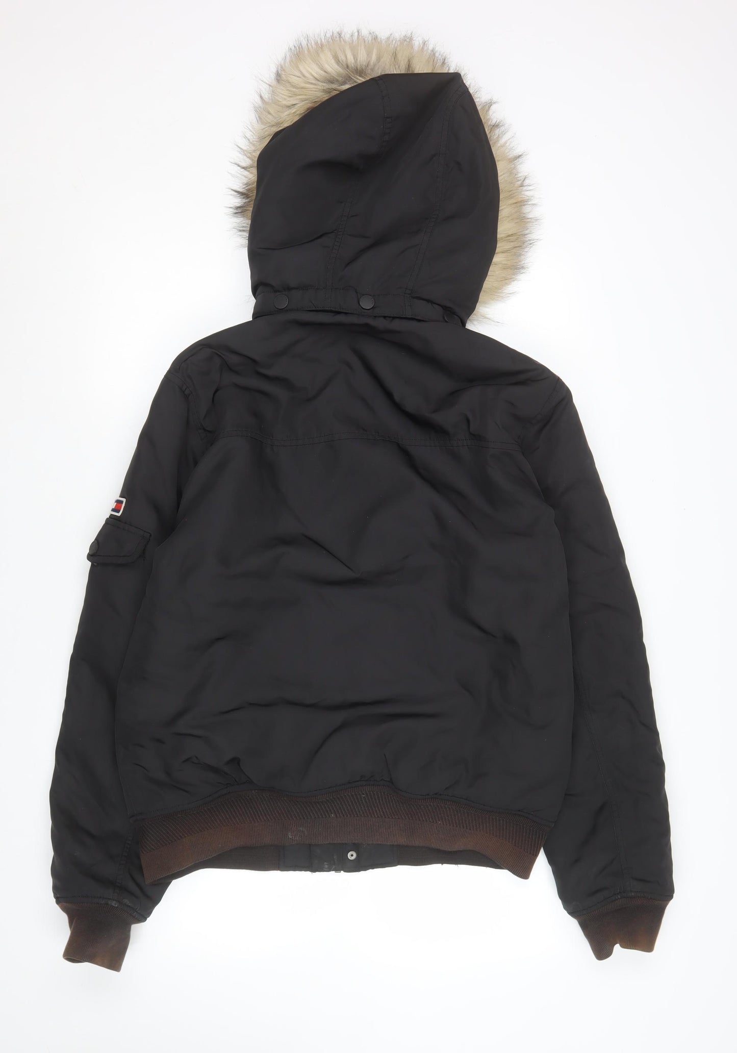 Tommy Jeans Men's Black Fur Hooded Bomber Jacket Size S Winter Coat