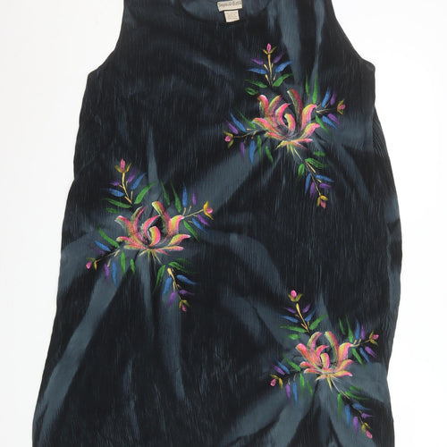 Tropical Batik Womens Black Floral Embroidered Rayon Tunic Tank Top One Size
