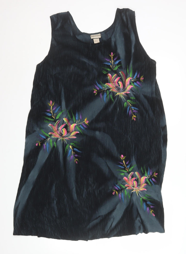 Tropical Batik Womens Black Floral Embroidered Rayon Tunic Tank Top One Size