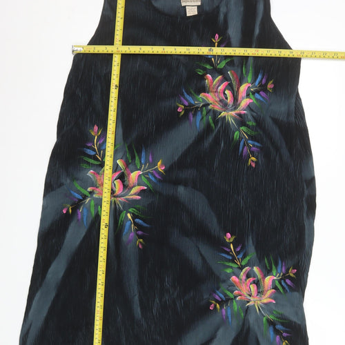 Tropical Batik Womens Black Floral Embroidered Rayon Tunic Tank Top One Size