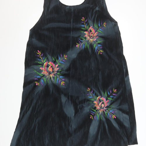 Tropical Batik Womens Black Floral Embroidered Rayon Tunic Tank Top One Size
