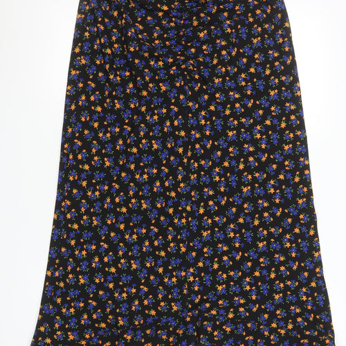 Topshop Women’s Black Floral Midi A-Line Skirt Size 8 Tall