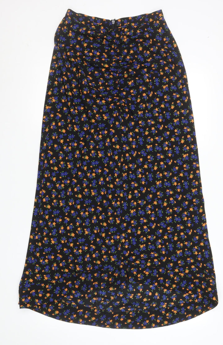 Topshop Women’s Black Floral Midi A-Line Skirt Size 8 Tall