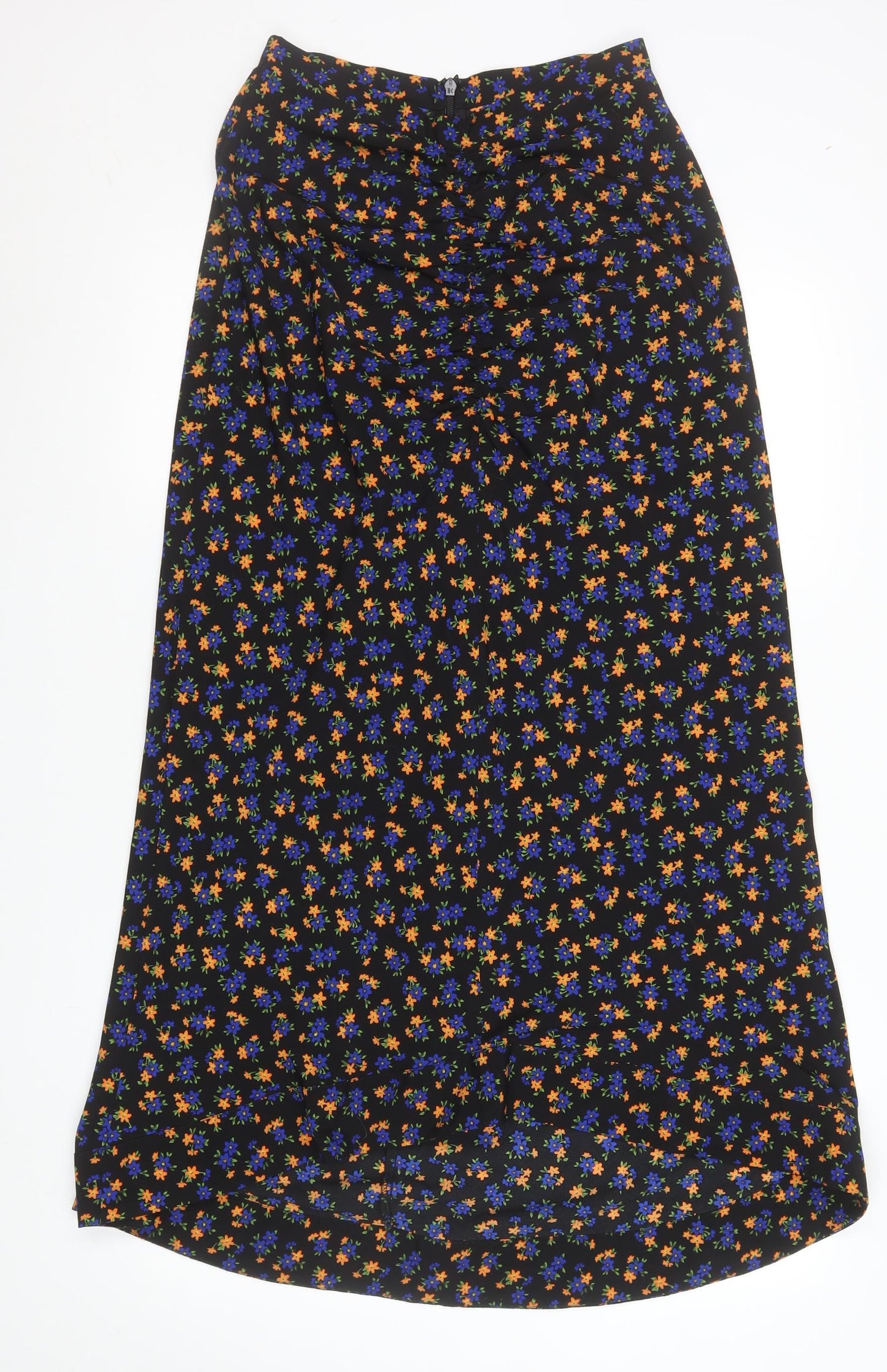 Topshop Women’s Black Floral Midi A-Line Skirt Size 8 Tall