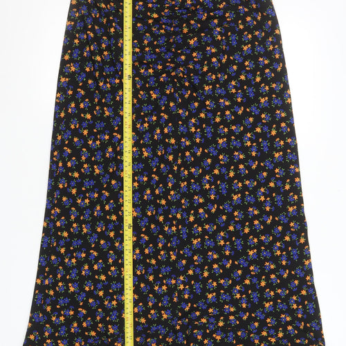 Topshop Women’s Black Floral Midi A-Line Skirt Size 8 Tall