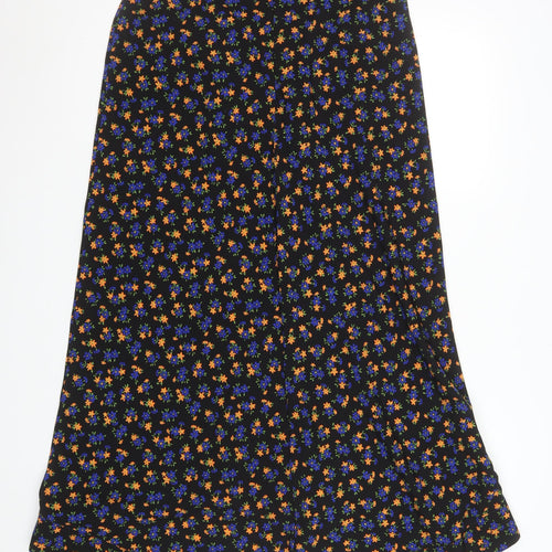 Topshop Women’s Black Floral Midi A-Line Skirt Size 8 Tall