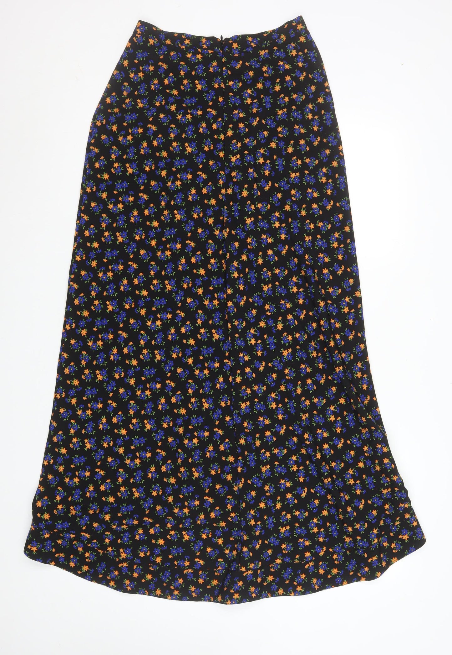Topshop Women’s Black Floral Midi A-Line Skirt Size 8 Tall