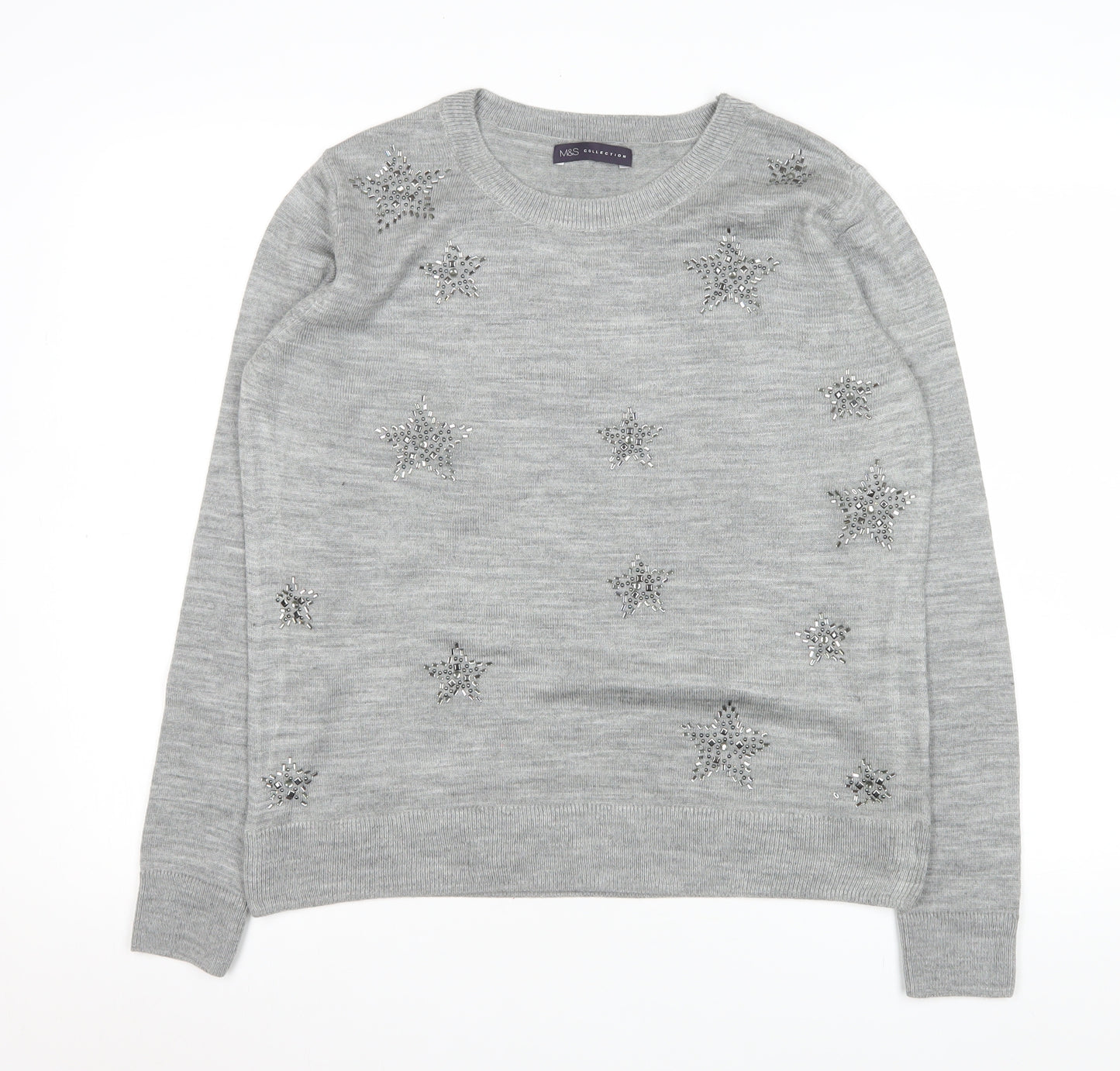Marks and Spencer Womens Grey XL Beaded Star Long Sleeve Jumper