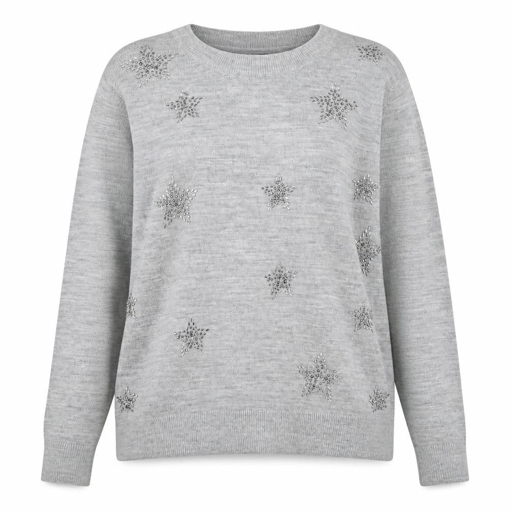 Front view of Marks & Spencer women’s grey xl beaded star long sleeve jumper