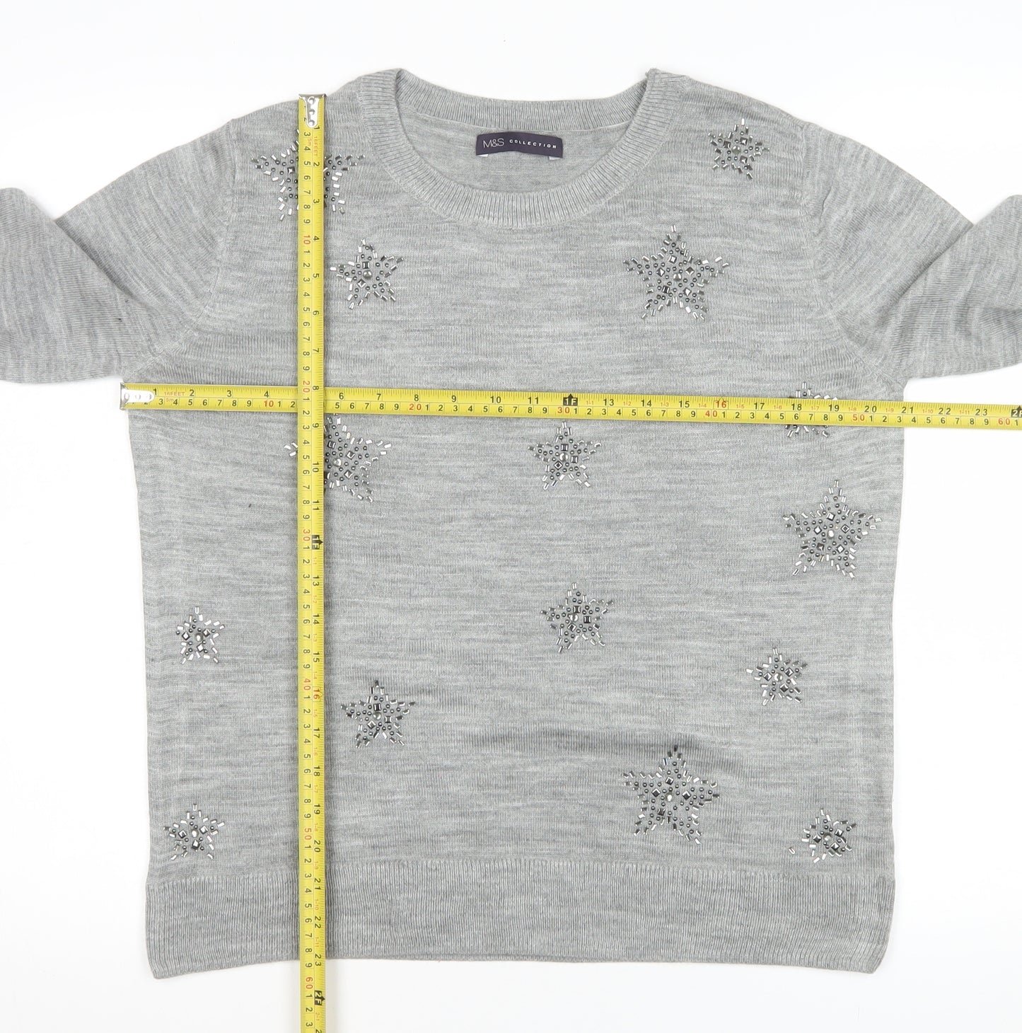 Marks and Spencer Womens Grey XL Beaded Star Long Sleeve Jumper