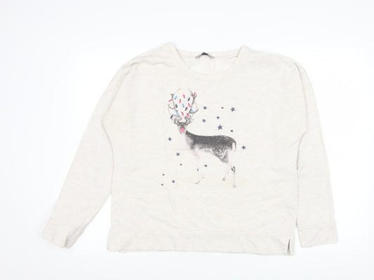 Marks and Spencer Womens Ivory Reindeer Christmas Long Sleeve T-Shirt UK 14