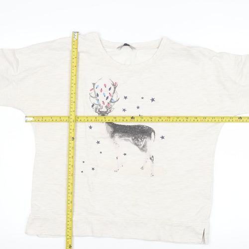Marks and Spencer Womens Ivory Reindeer Christmas Long Sleeve T-Shirt UK 14