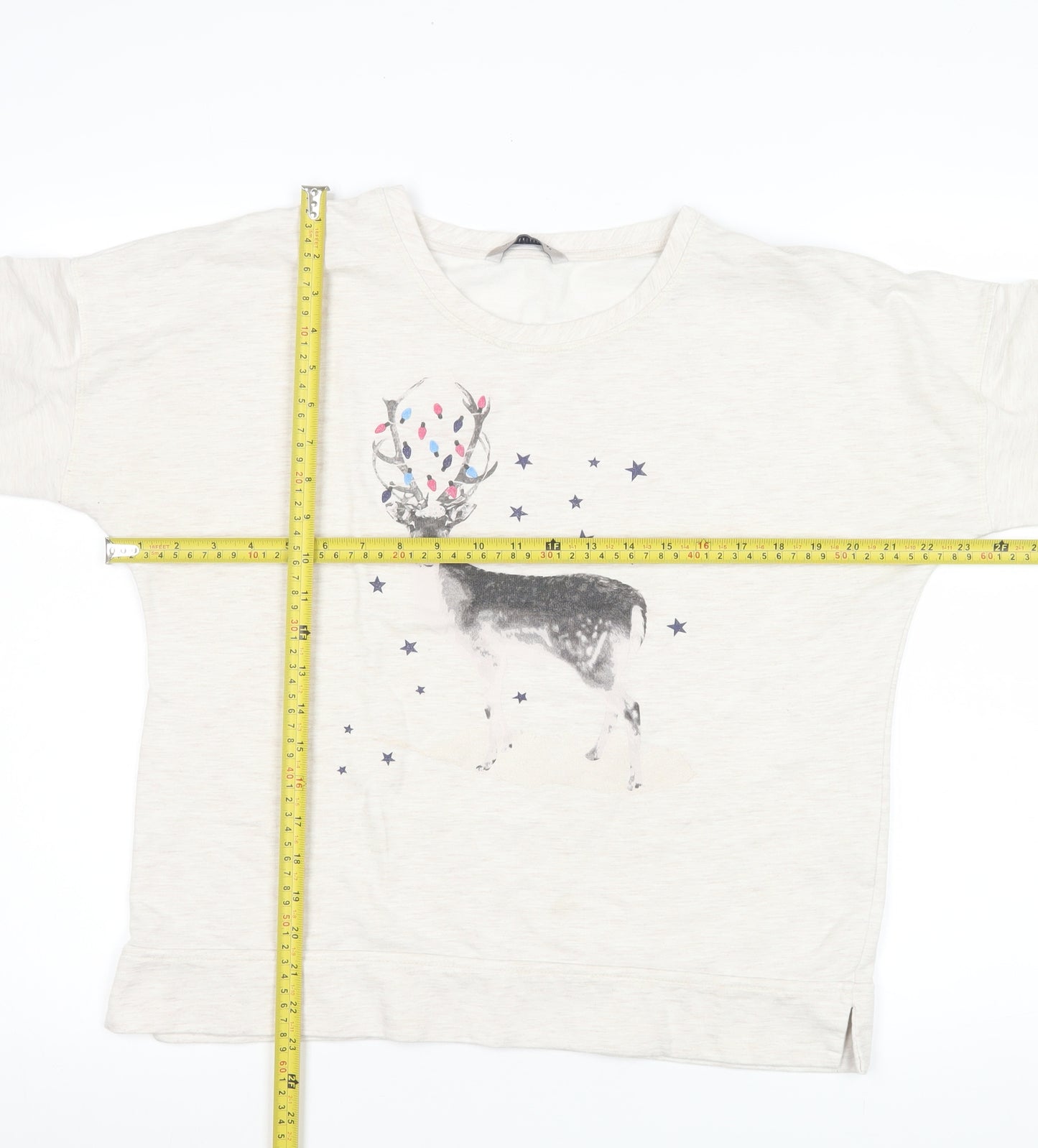 Marks and Spencer Womens Ivory Reindeer Christmas Long Sleeve T-Shirt UK 14