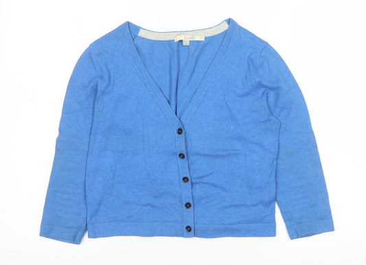 Boden Women Blue Cotton Blend V-Neck Cardigan UK 8