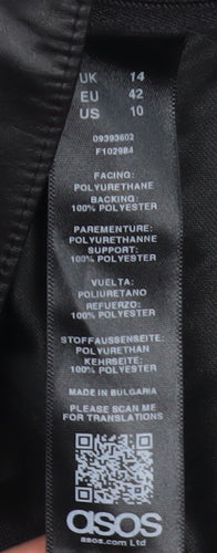 ASOS Women’s Black Faux Leather V-Neck Peplum Tunic Blouse Size 14