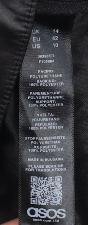 ASOS Women’s Black Faux Leather V-Neck Peplum Tunic Blouse Size 14