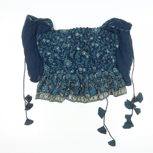 Jaipur Women’s Blue Embroidered Bohemian Off Shoulder Blouse XL