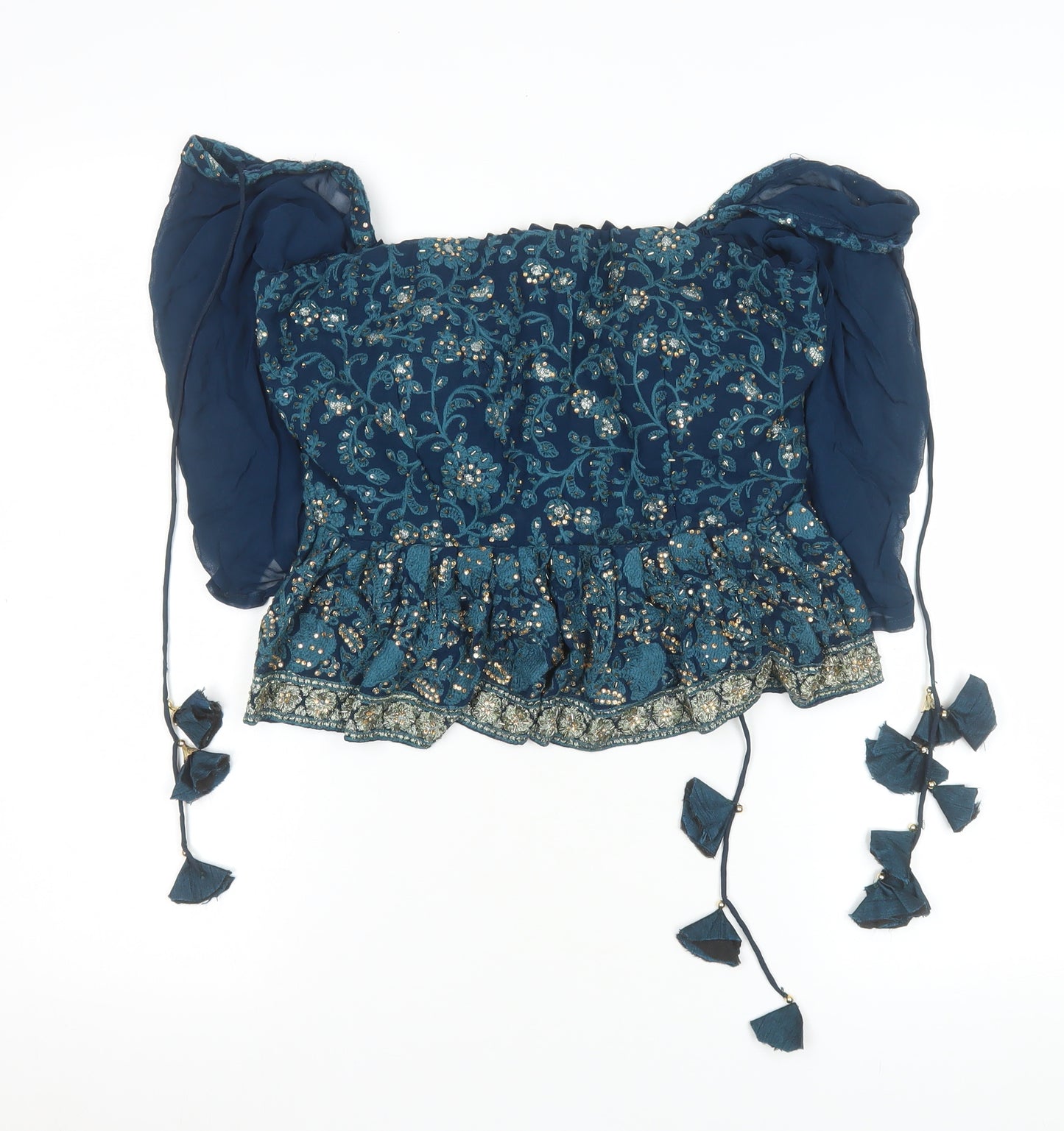 Jaipur Women’s Blue Embroidered Bohemian Off Shoulder Blouse XL