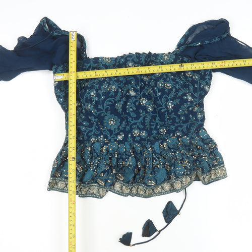 Jaipur Women’s Blue Embroidered Bohemian Off Shoulder Blouse XL