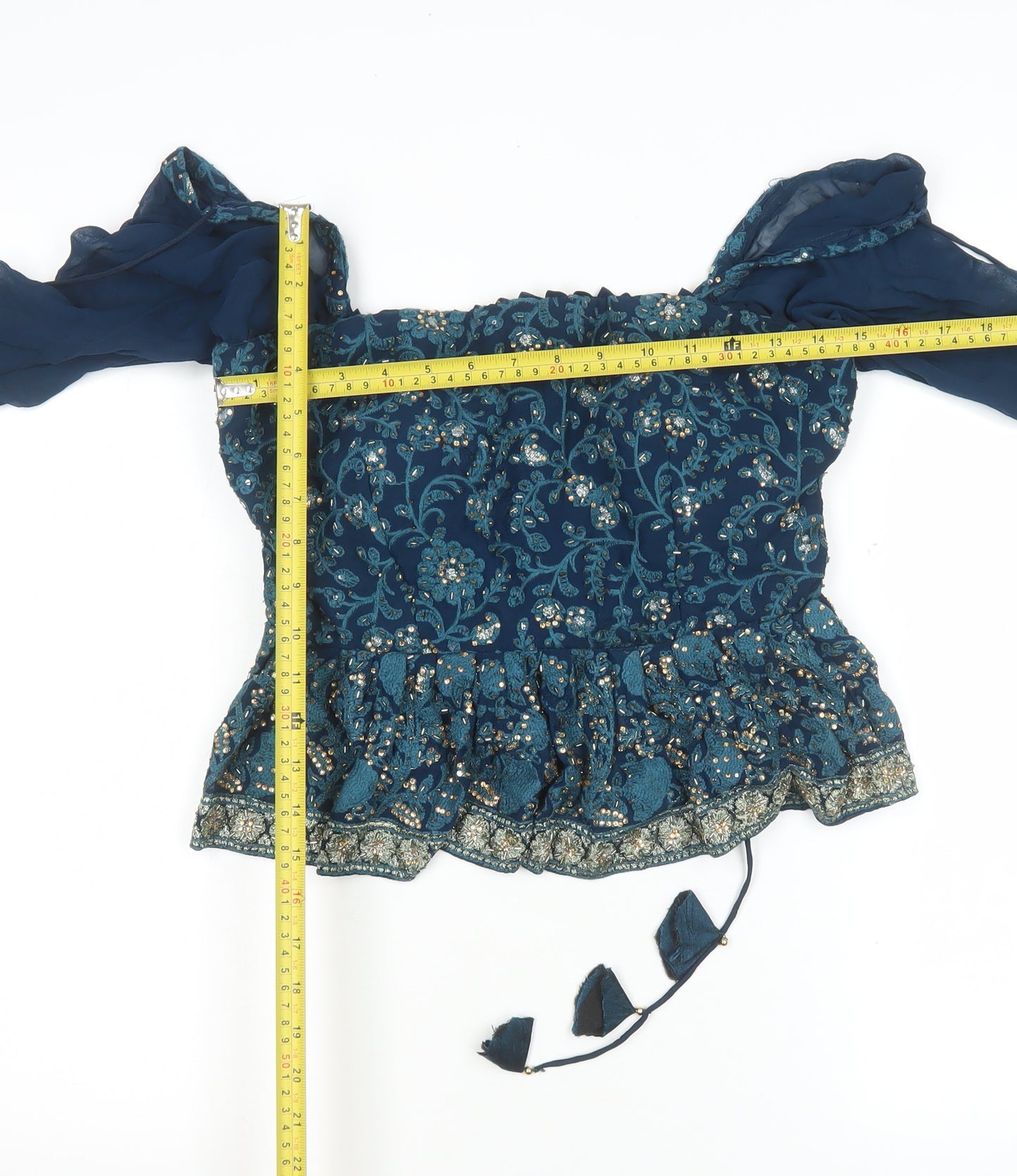 Jaipur Women’s Blue Embroidered Bohemian Off Shoulder Blouse XL