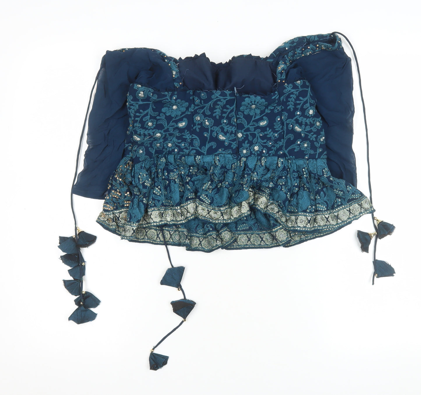 Jaipur Women’s Blue Embroidered Bohemian Off Shoulder Blouse XL