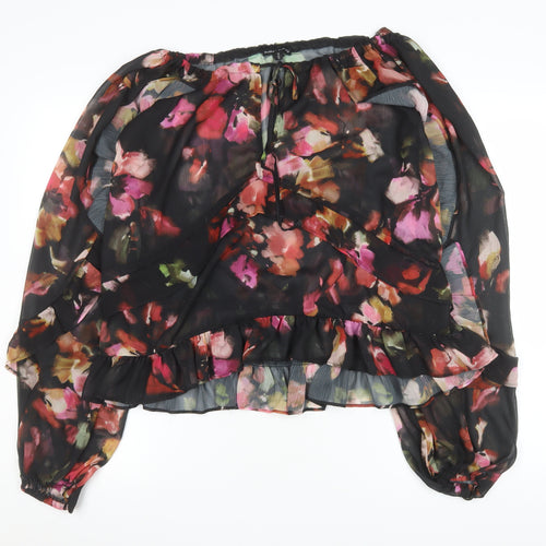 River Island Womens Multicoloured Floral Chiffon Ruffle Wrap Blouse Size 16