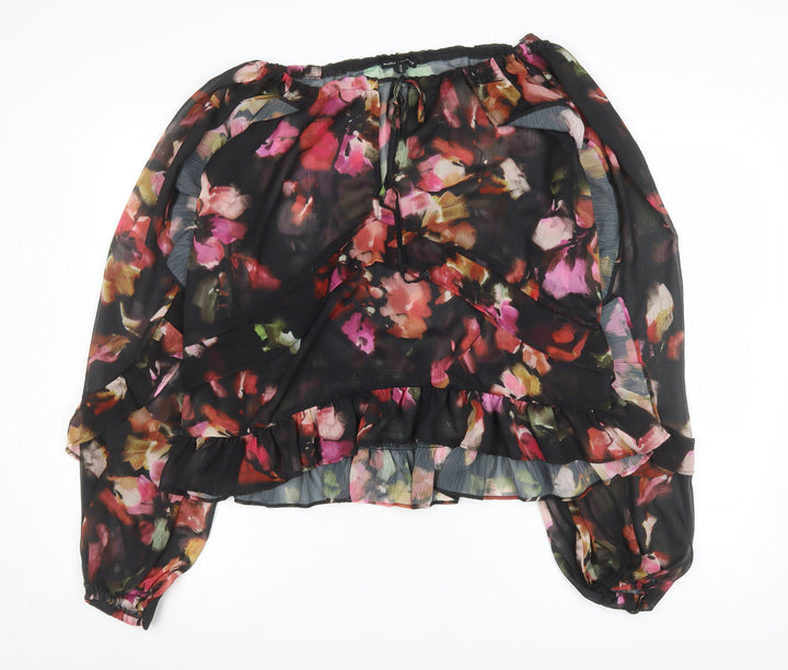 River Island Womens Multicoloured Floral Chiffon Ruffle Wrap Blouse Size 16