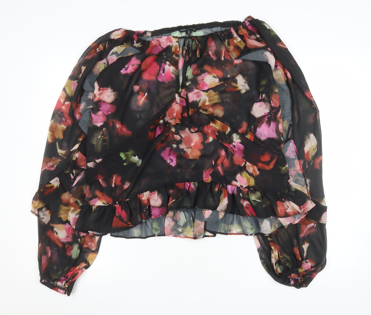 River Island Womens Multicoloured Floral Chiffon Ruffle Wrap Blouse Size 16